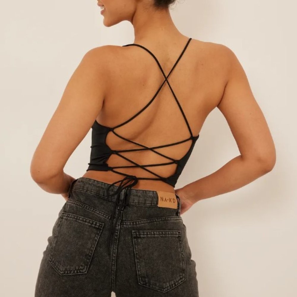 NA-KD Party Waterfall Back Strap Top